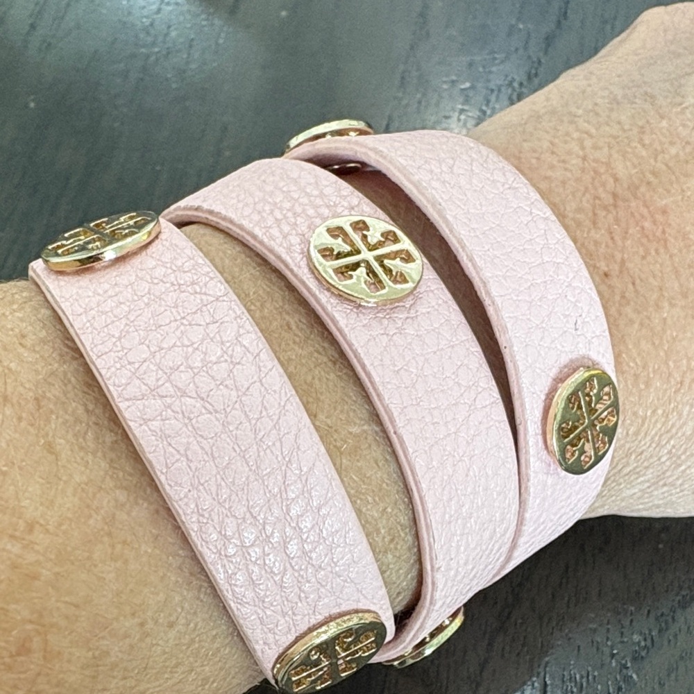 Blush Leather Bracelet with Gold Emblems